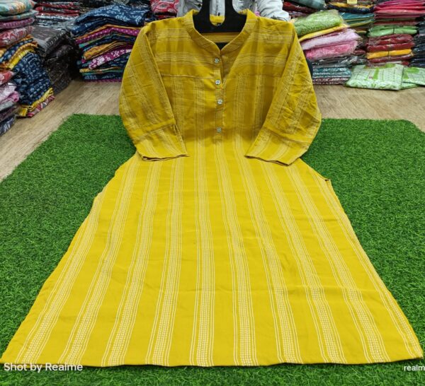 Vastramz Premium Quality Cotton Kurti With Side Pockets Yellow