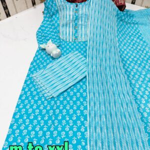 Pure Cotton Suit Set with Dupatta- Blue