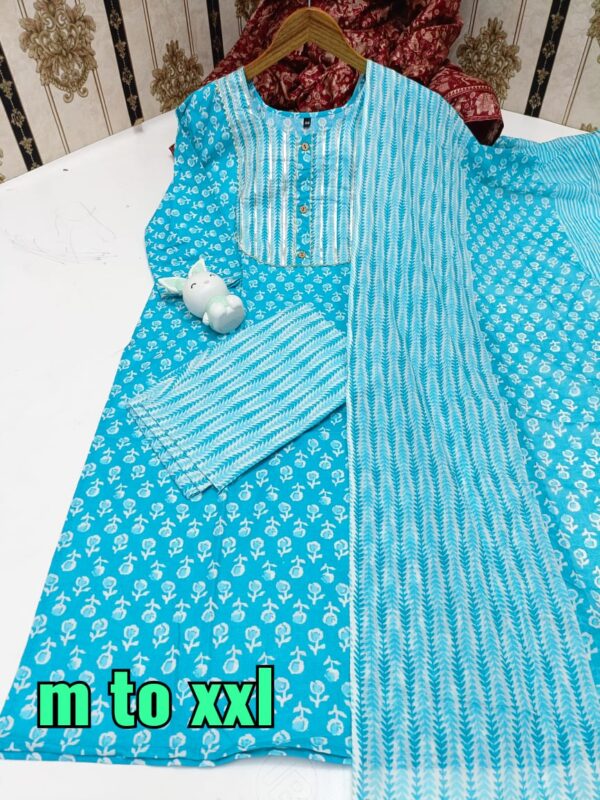 Pure Cotton Suit Set with Dupatta- Blue