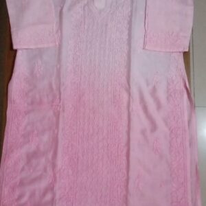 Chikan Kurti Pink Chanderi Fabric