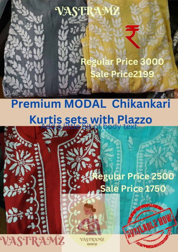 Premium ModalChikankari Kurtis with Plazzo sets